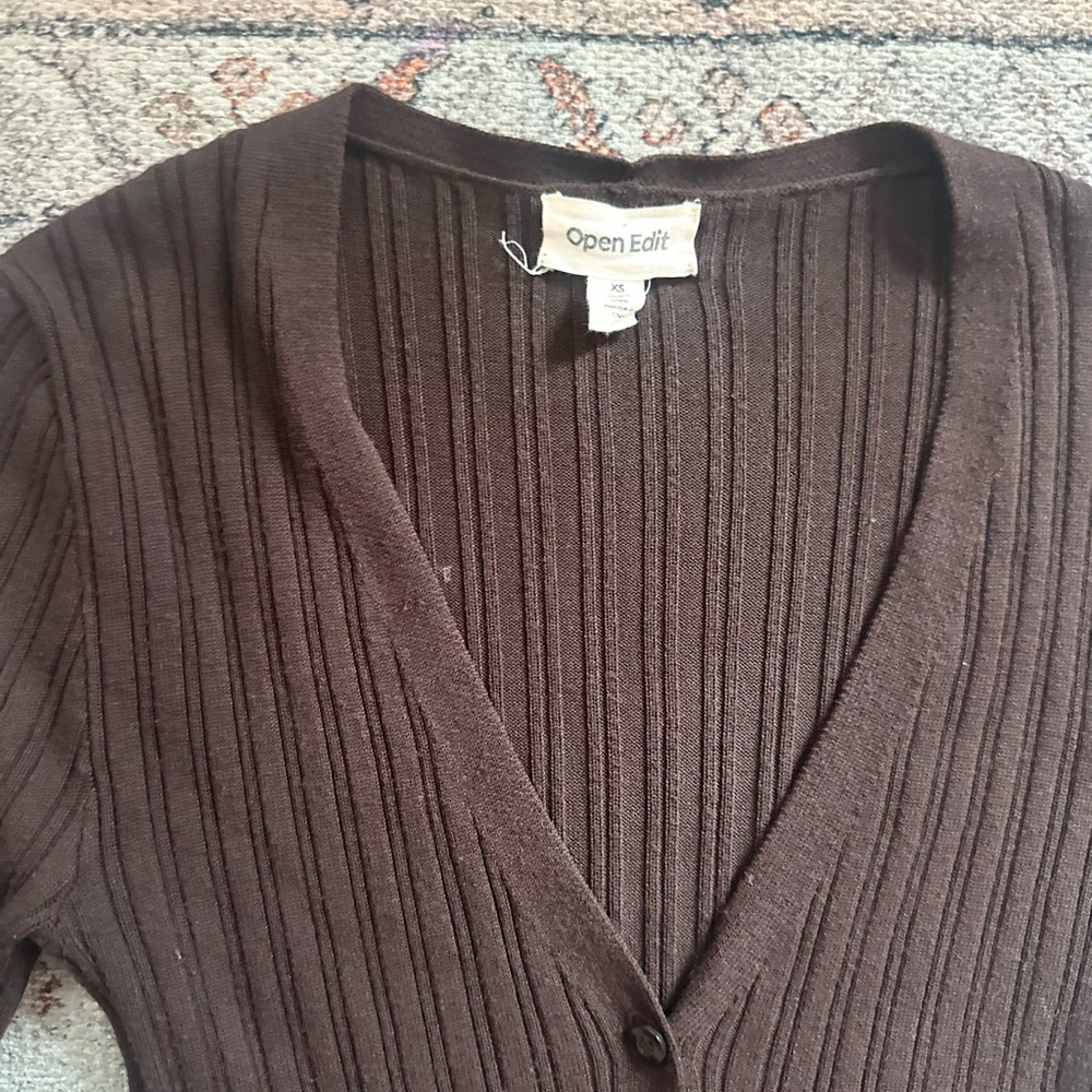 Women's Brown button down Ribbed Sweater - Picture 2 of 2